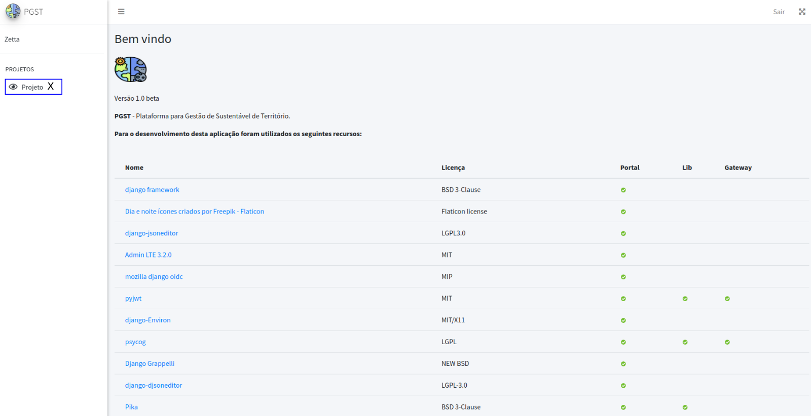 Tela inicial do Portal