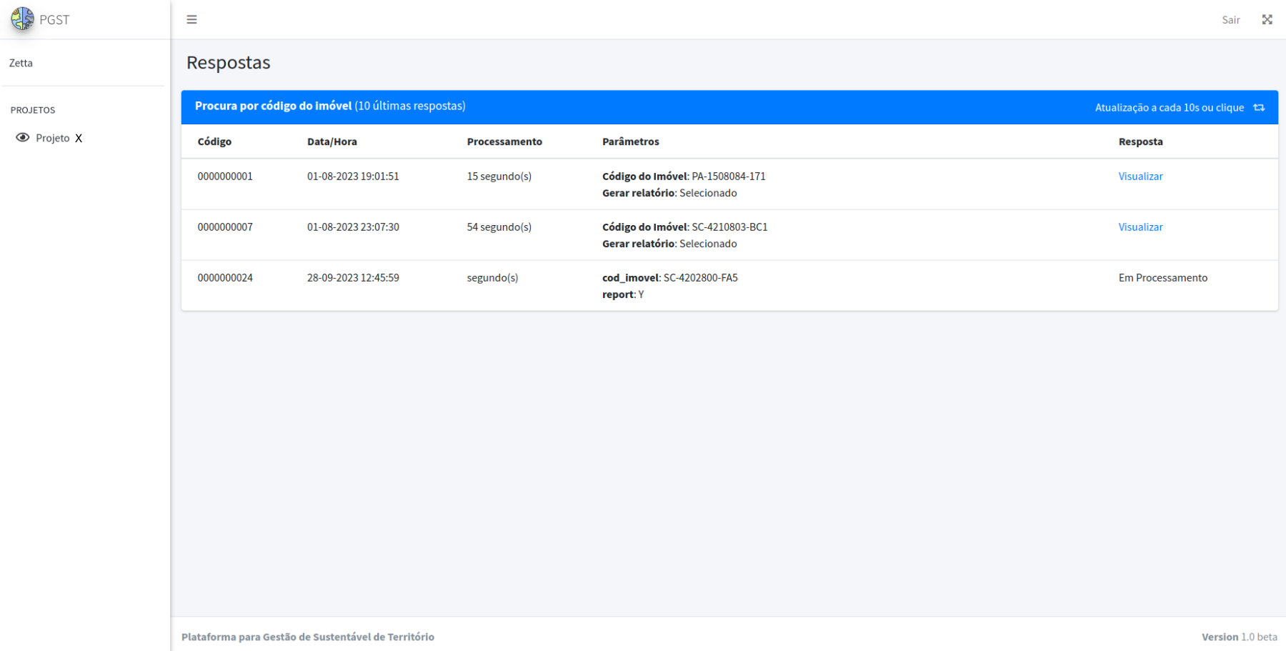 Tela de lista de perguntas 1 do Portal