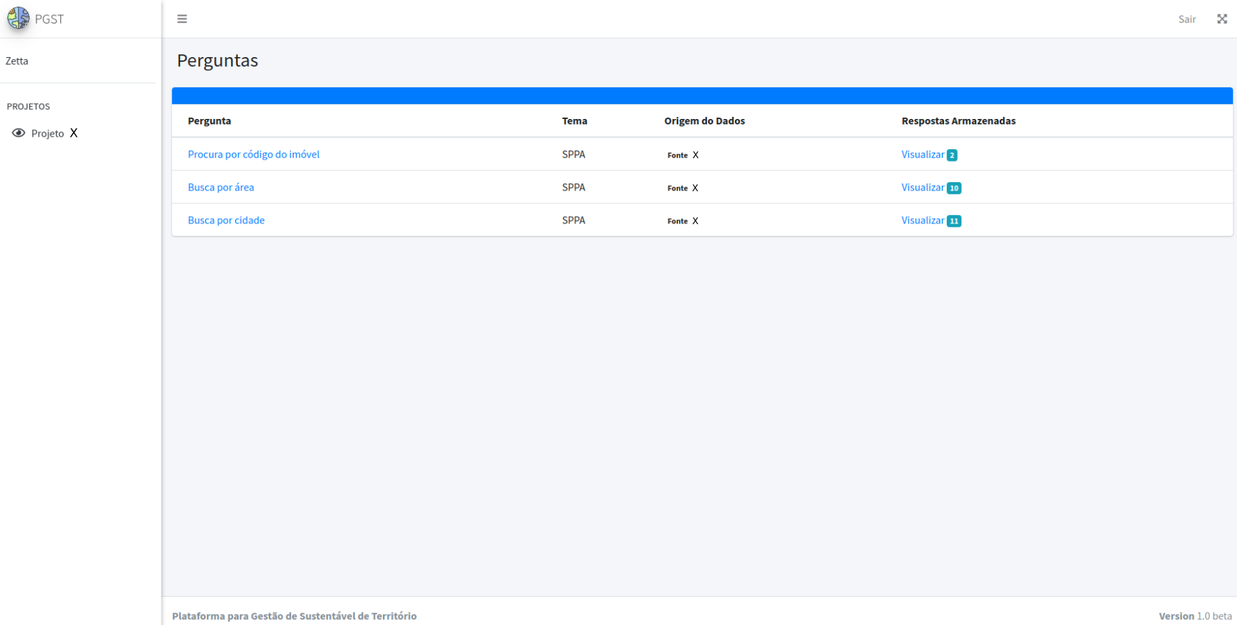 Tela de perguntas do Portal